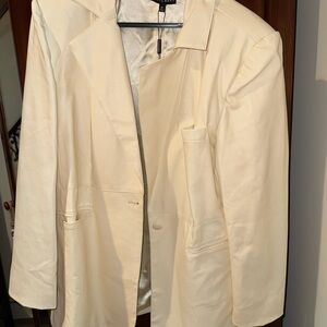 JLUXLABEL Cream Women's Faux Leather Blazer